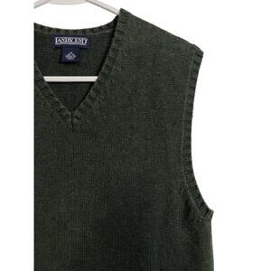 Vintage Lands End Sweater Vest Womens M Green Cotton V Neck Preppy 90s